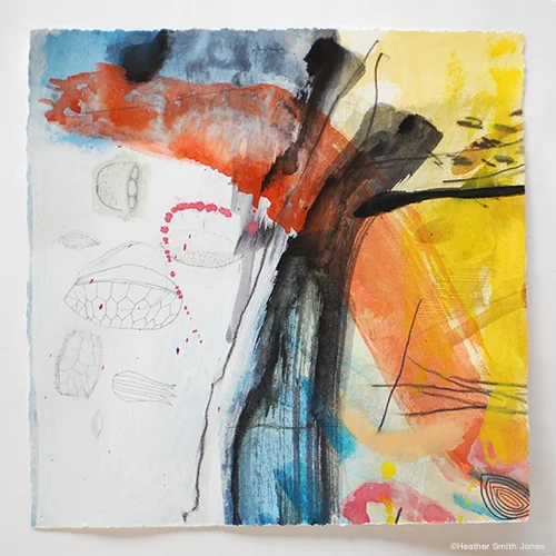 I wonder what it's all about , mixed media on paper, 8 1/2 in. x 8 3/4 in.