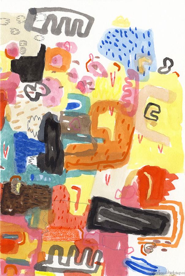   Three Imaginary Boys,&nbsp;  graphite, watercolor, gouache, c. pencil on paper, 4 in. x 6 in.  