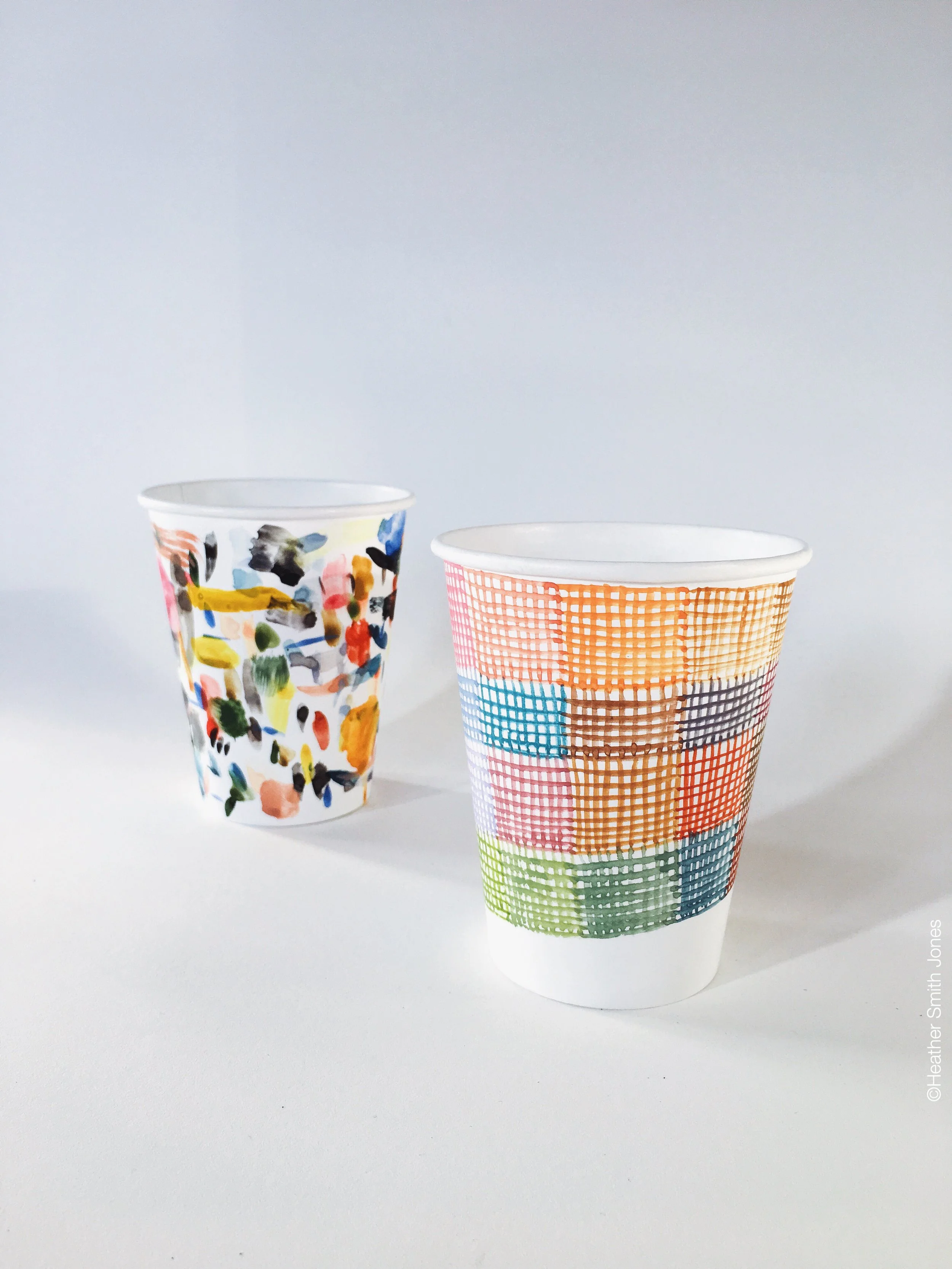 Two "warm up" cups I painted in preparation. 