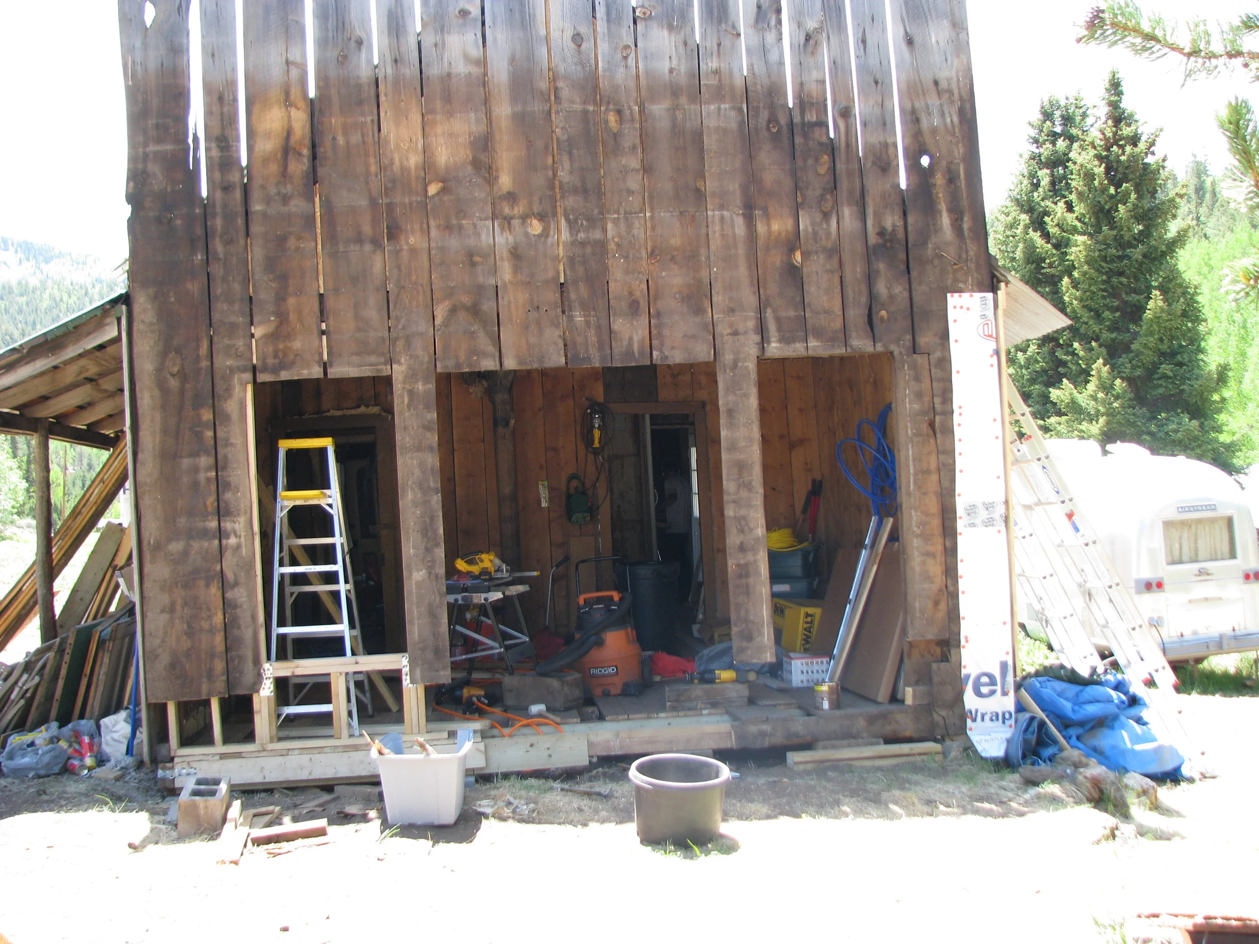  Framing the interior walls had to be done in segments to keep the wall from falling down. 