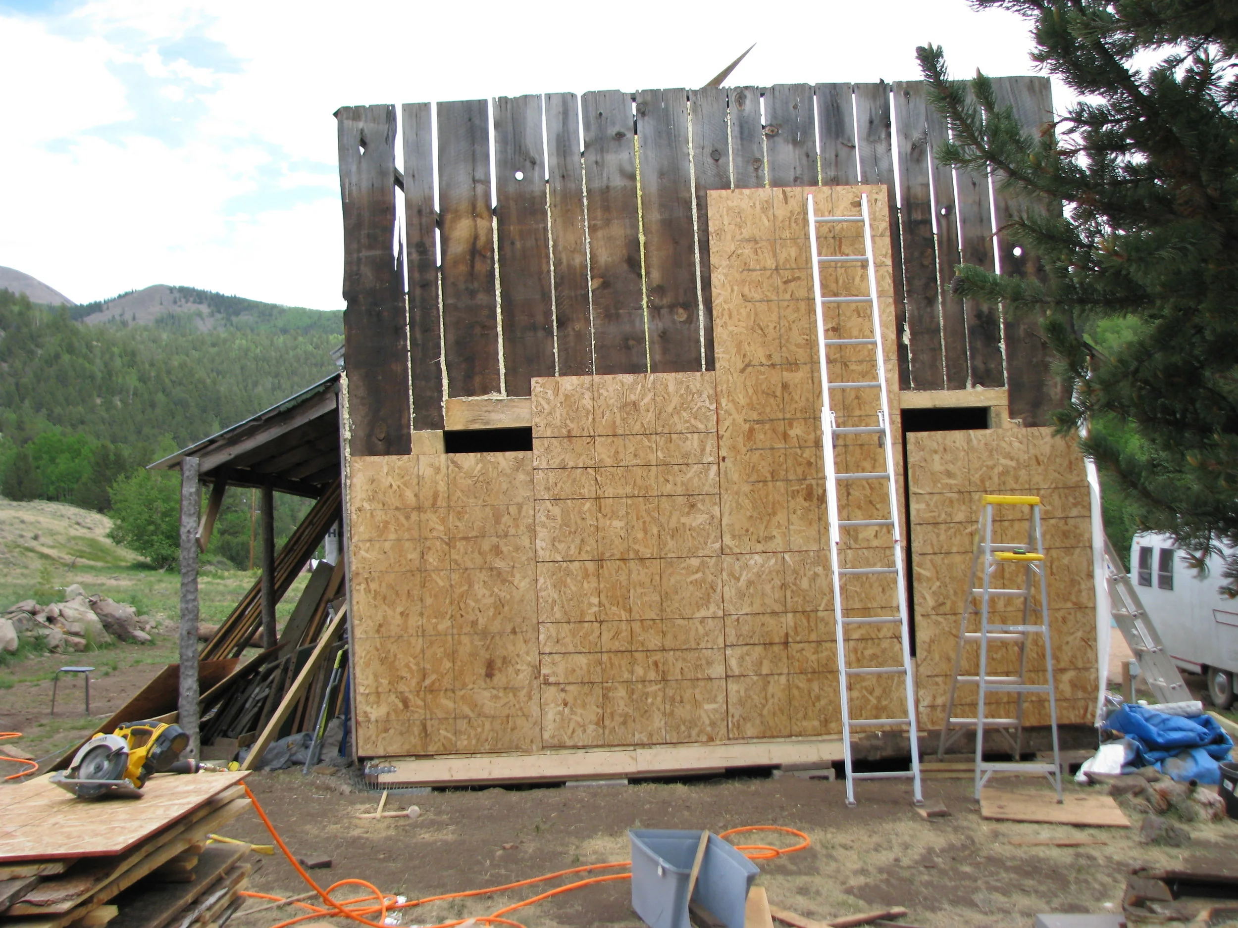  OSB goes over the old boards. 