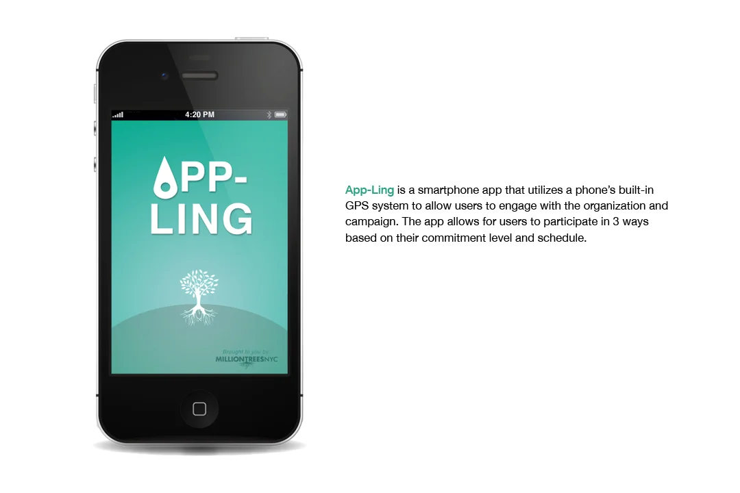   Mobile App:&nbsp; MillionTreesNYC have several ways for New Yorkers to help meet the demands of the protesting trees. Unfortunately, many are unaware of how they can help out and this mobile app helps to identify/simplify these opportunities. 