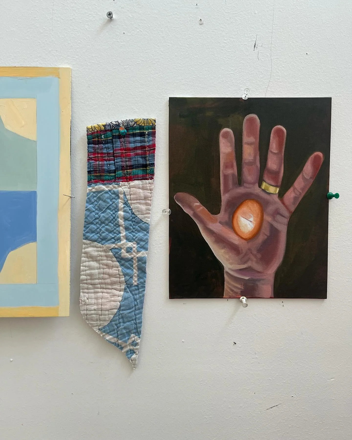 Work in progress on the studio wall, hand of my sweetheart.