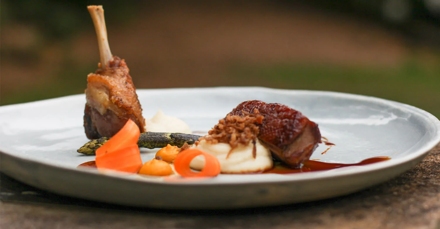 Mushroom Ash, Smoked Potato, Grilled Carrot and Caramalised Duck / Dee During (p)