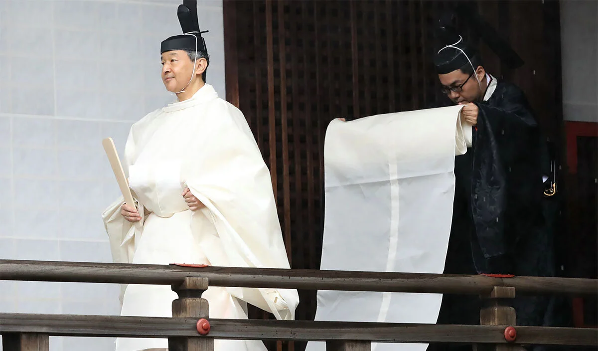Japan's Emperor Naruhito STR/JAPAN POOL VIA JIJI PRESS/AFP VIA GETTY IMAGES
