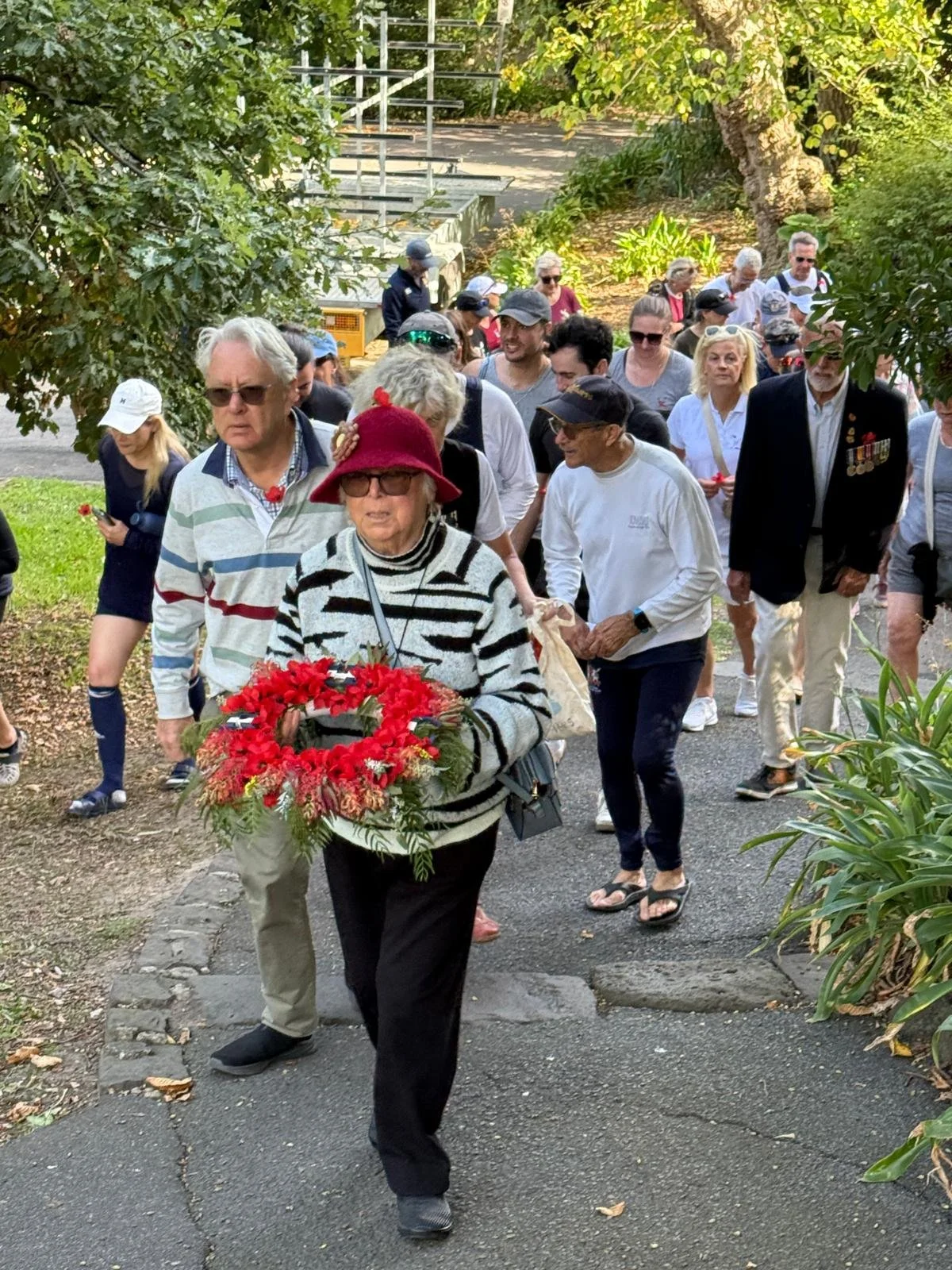 Kerri Davies, granddaughter of Corporal Tasman Roy Davies killed in WW1 and whose name is etched on the HRC memorial leading us to the Memorial.