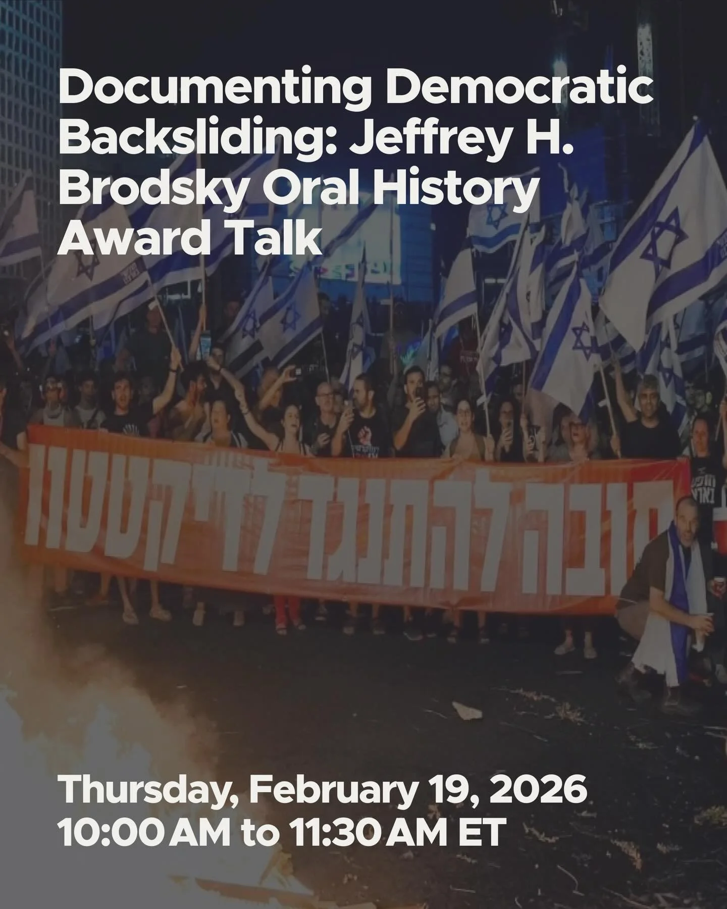How do you document democracy under threat?

Join us for Documenting Democratic Backsliding, the 2025 Jeffrey H. Brodsky Oral History Award Talk, featuring award recipient Maya Gayer on February 19, 2026 from 10&ndash;11:30 AM.&nbsp;

The Jeffrey H. 