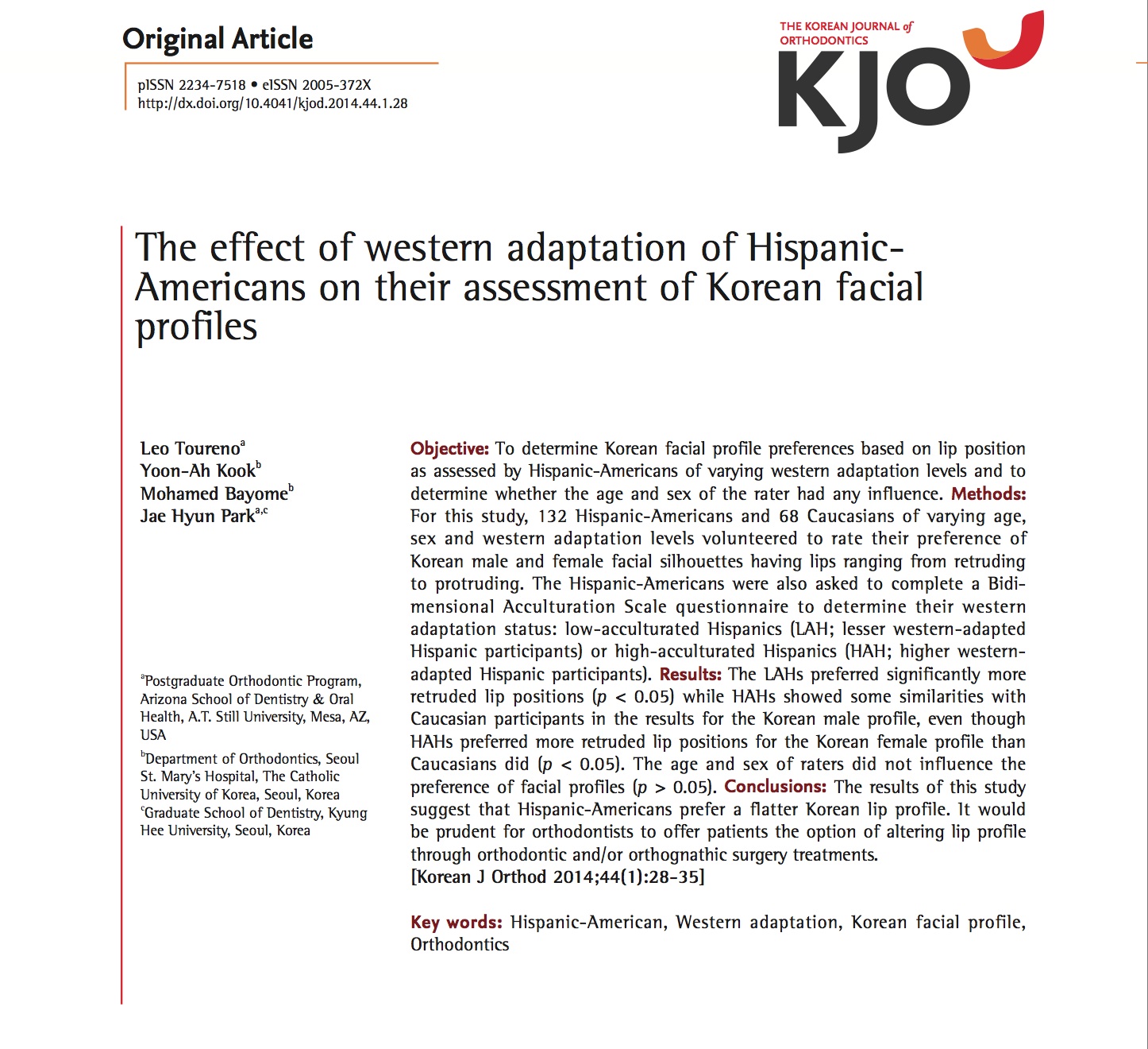The Effect of Western Adaptation of Hispanic Americans on their Assessment of Korean Facial Profile