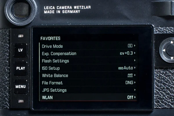 The WLAN menu on the Leica M10