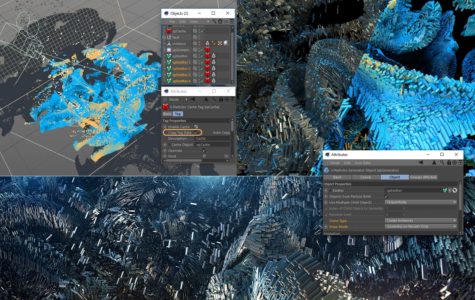 X-Particles (a particle animation tool in Maxon Cinema4d — one of the most popular 3d animation tools) — image by Mario Tran Phuc