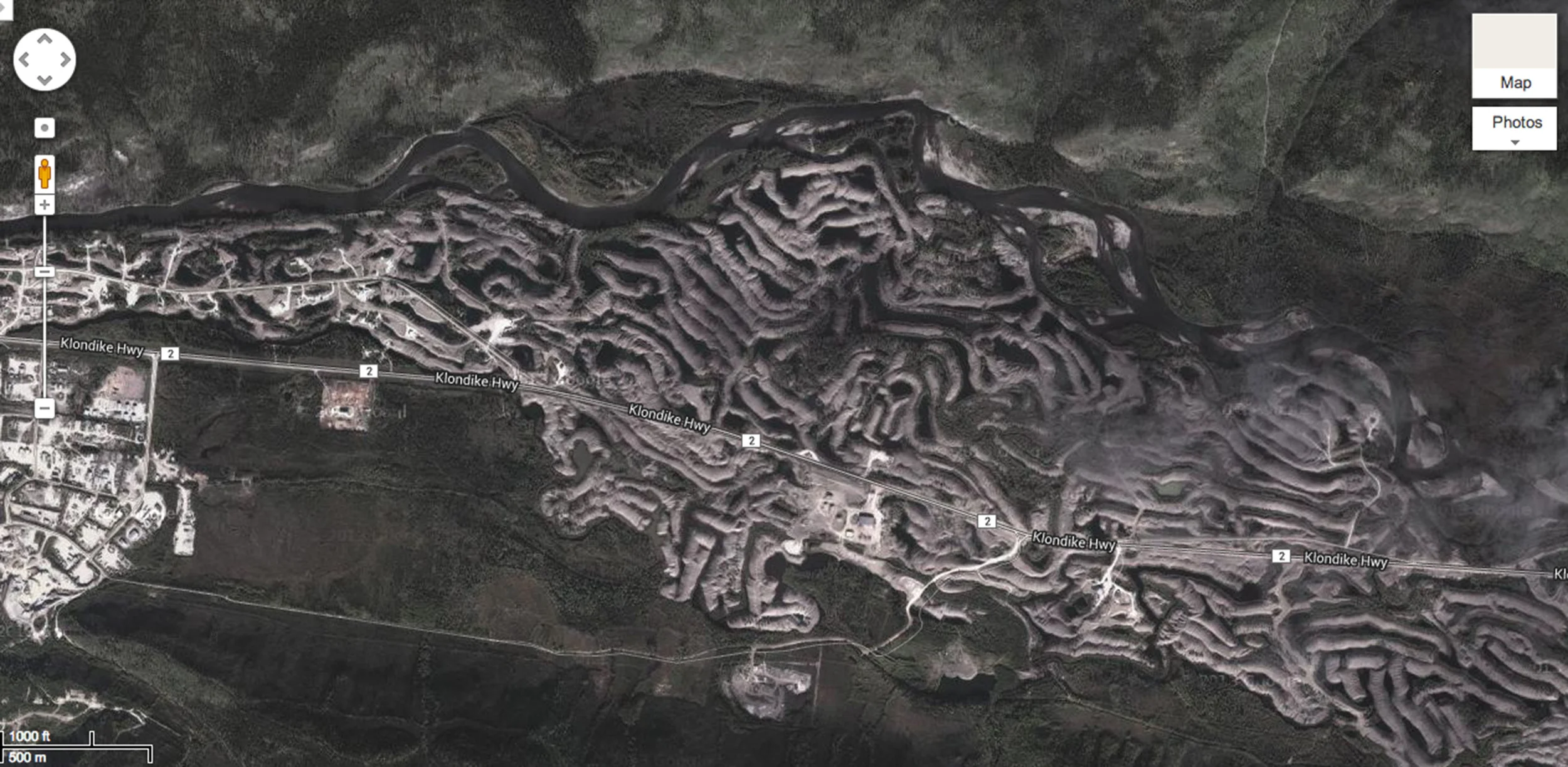 A drawing made by dredges along the Klondike River. What drawings does the arts industry make on the environmental, political and social landscapes in Dawson City?