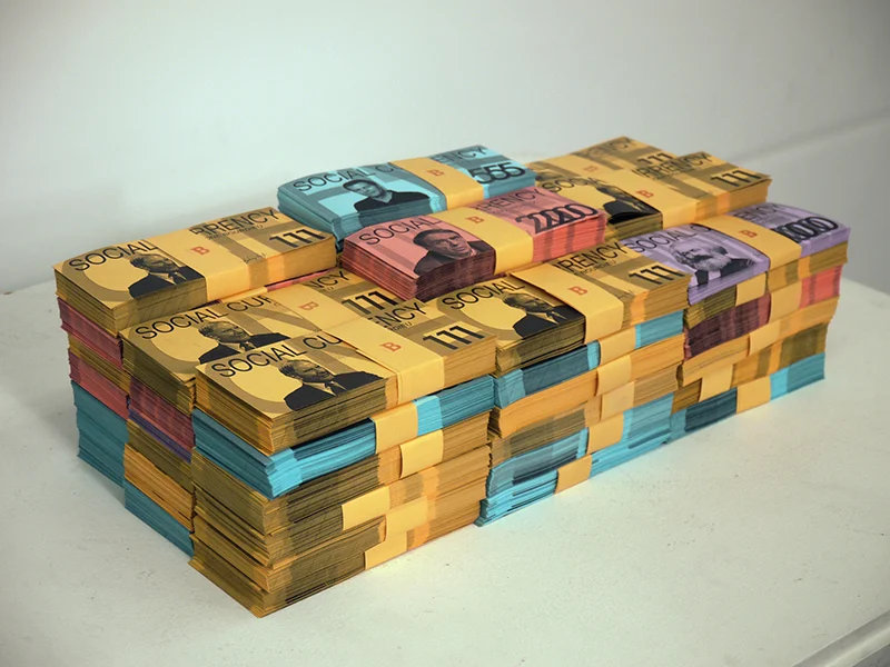 Bourdieux, A Social Currency, Print run for the Open Engagement Conference at the Queens Museum in New York City. May, 2014. 