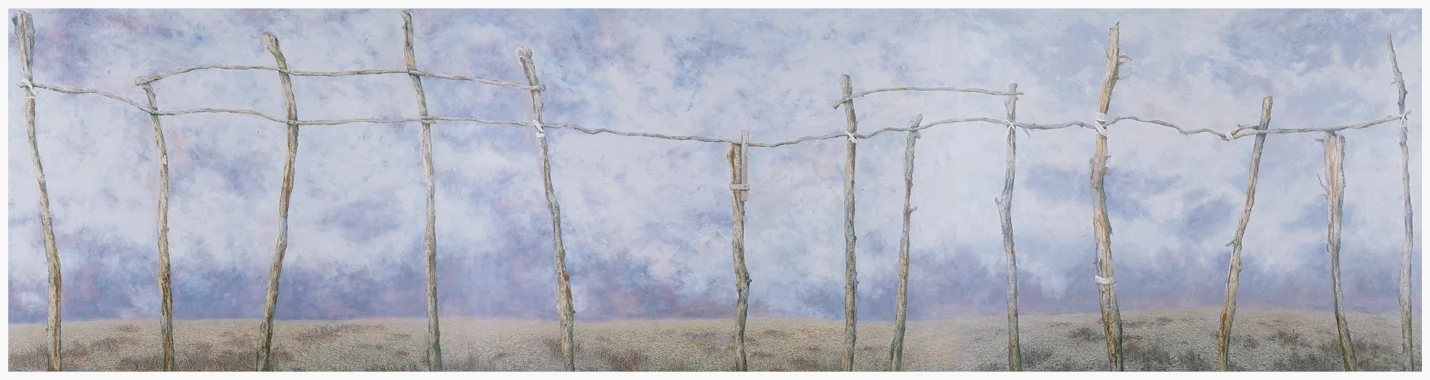 Garden Stakes with Distant Prospect, 1984-86, oil on linen, 48x180 inches, collection of William Parker, Fort Payne, AL