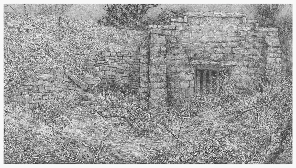 Old Stone Spring House at Glen Leven, 2013, graphite on paper, 9x13 inches, inventory of the artist