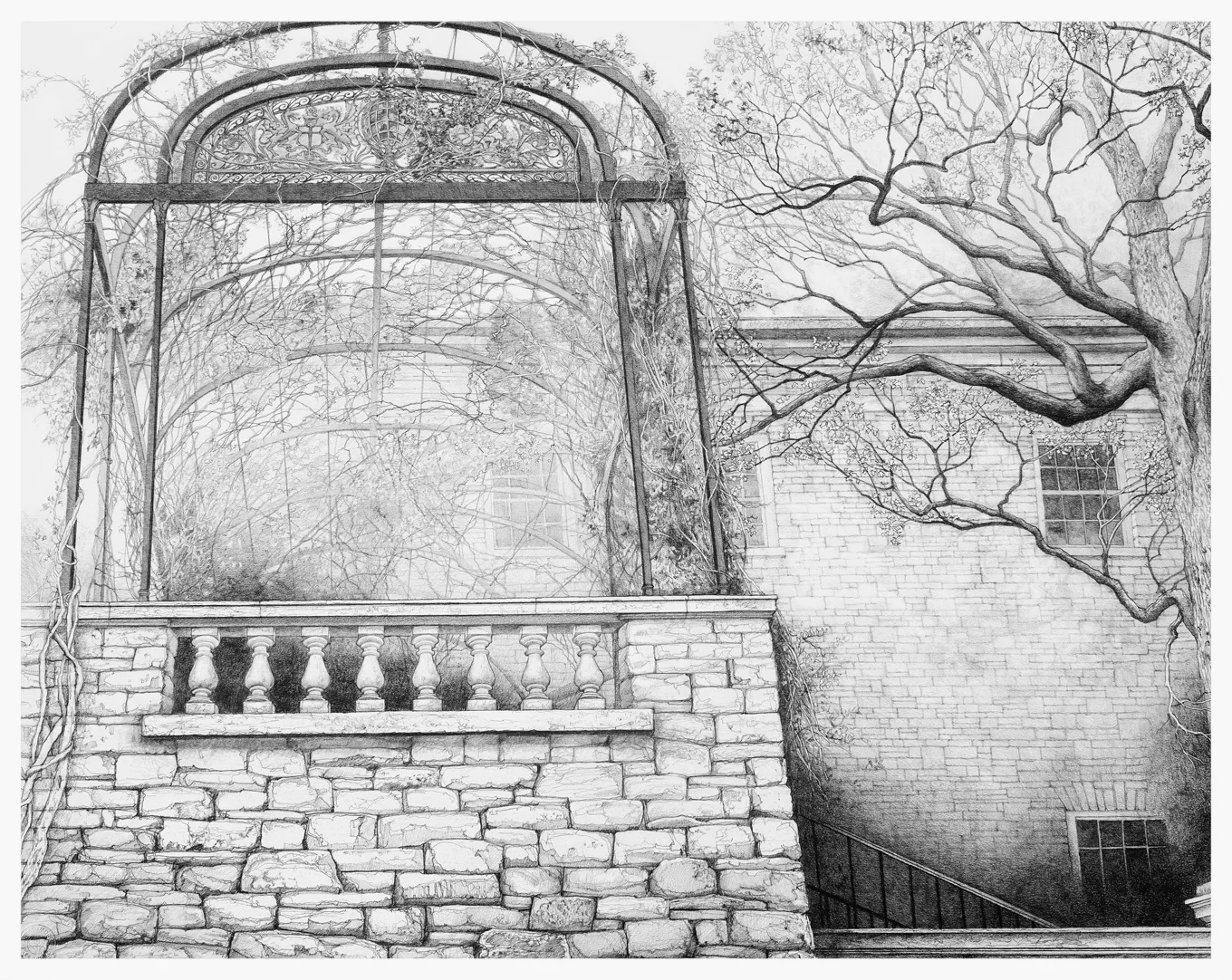 View of Wisteria Arbor at Cheekwood, 2000, graphite on paper, 23x29 inches, collection of Cheekwood Botanical Garden and Museum of Art, Nashville, TN