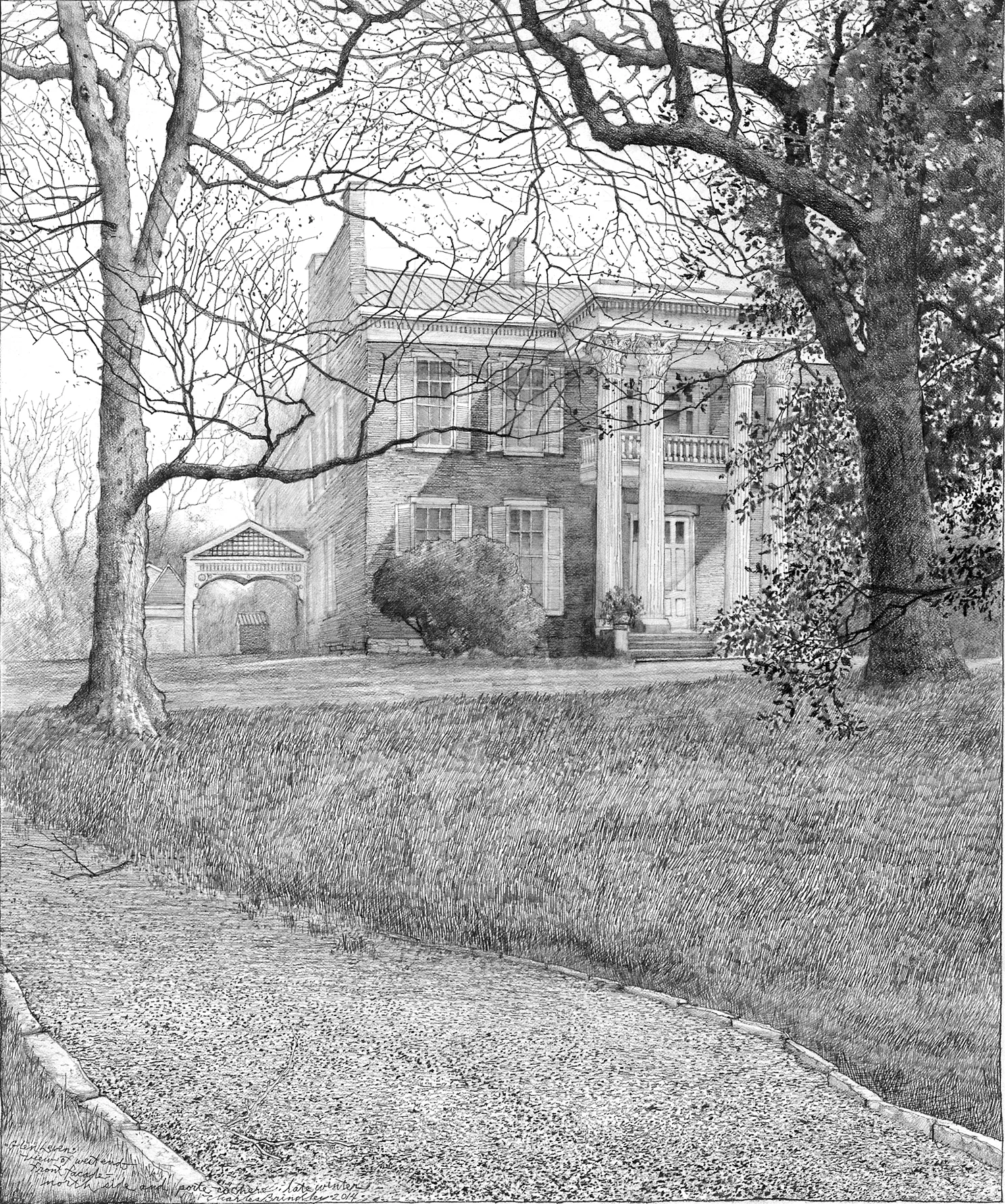 View of West End of Glen Leven, 2014, graphite on paper, 19x15.75 inches, collection of Mary Laird Warner, Denver, CO