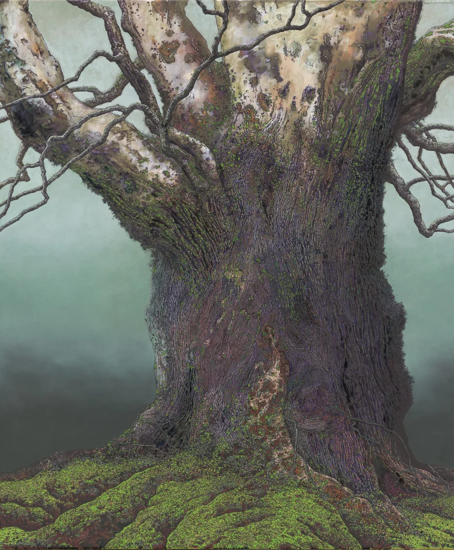 Trunk Section of Ancient Sycamore in Bottomland, 2010, oil on canvas, 48x40 inches, private collection, Tucson, AZ