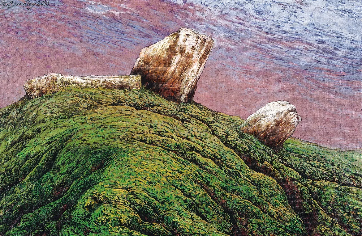 Rock Forms on Mound, 2000, oil on linen, 14x21 inches, inventory of the artist