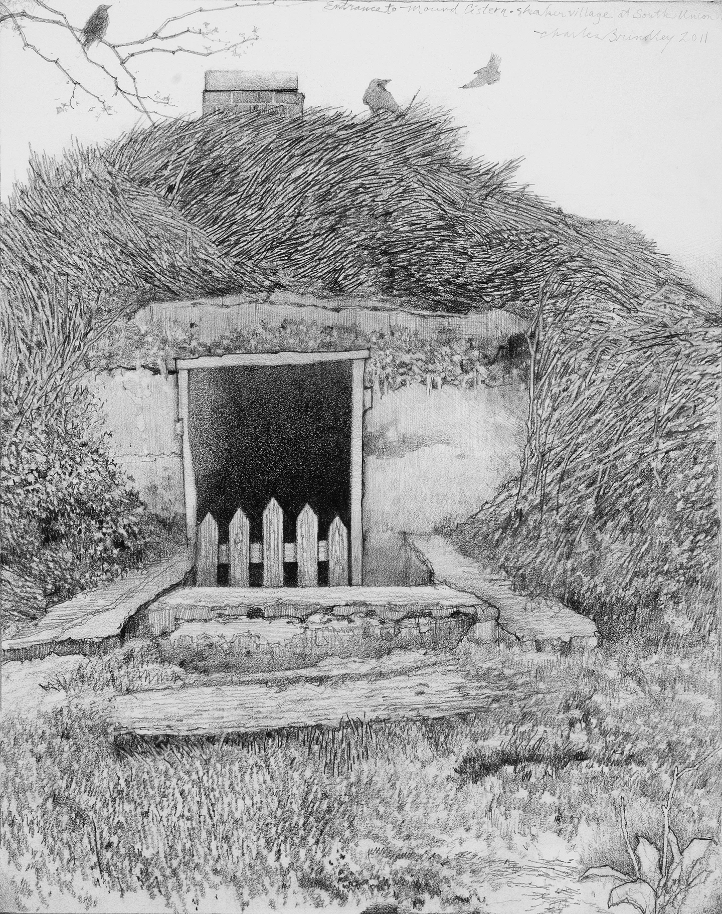 Entrance to Mound Cistern at South Union Shaker Village, graphite on paper, 12x9.5 inches, 2011, collection of Suzan and Jeff Vaughan, Nashville, TN