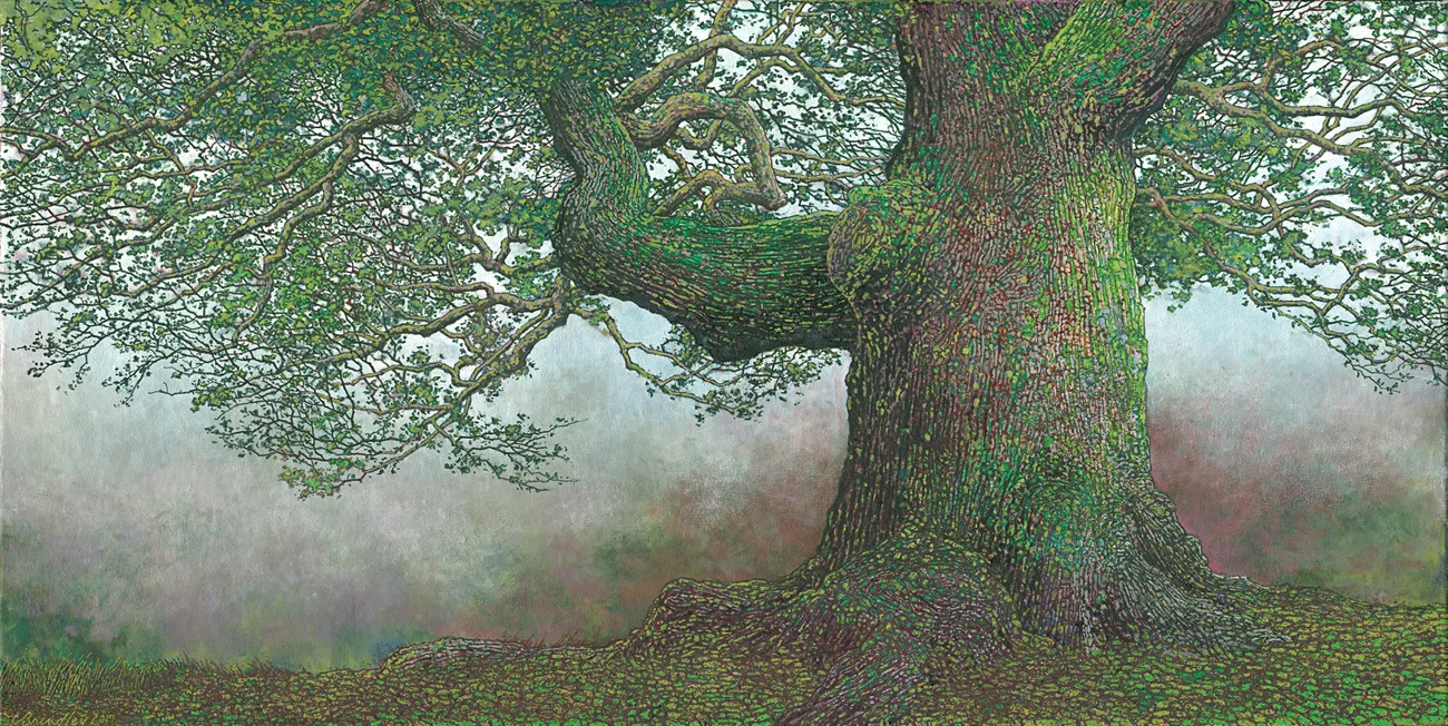 Guardian of the Forgotten Croft, 2016-17, oil on canvas, 20x40 inches. Inventory of the artist, unframed, $4,500.