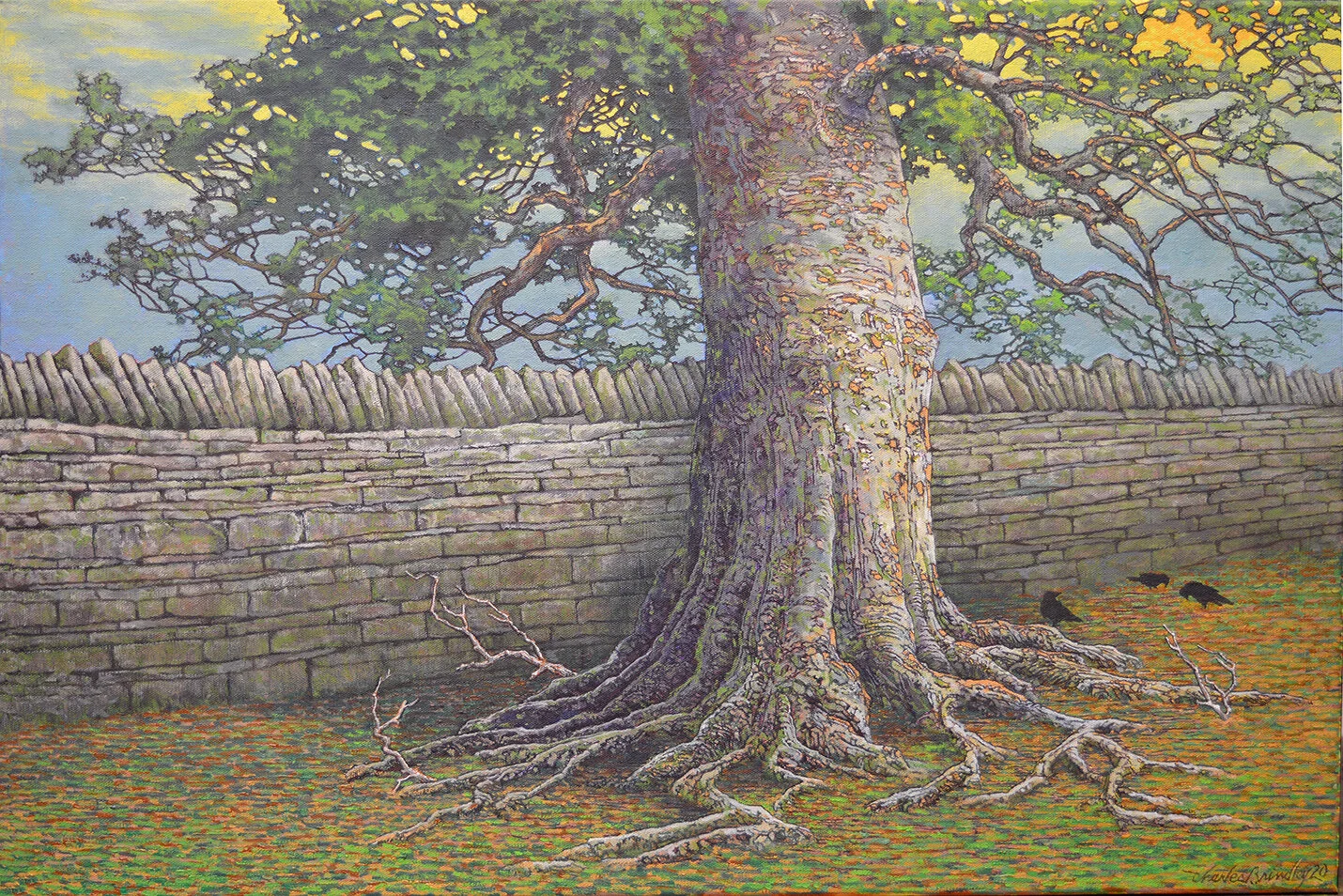  Giant Beech Tree in Summer Near Old Wall,  2020, oil on canvas, 20x30 inches, collection of Anne-Leslie Owens and Alan Green, Nashville, Tennessee. 