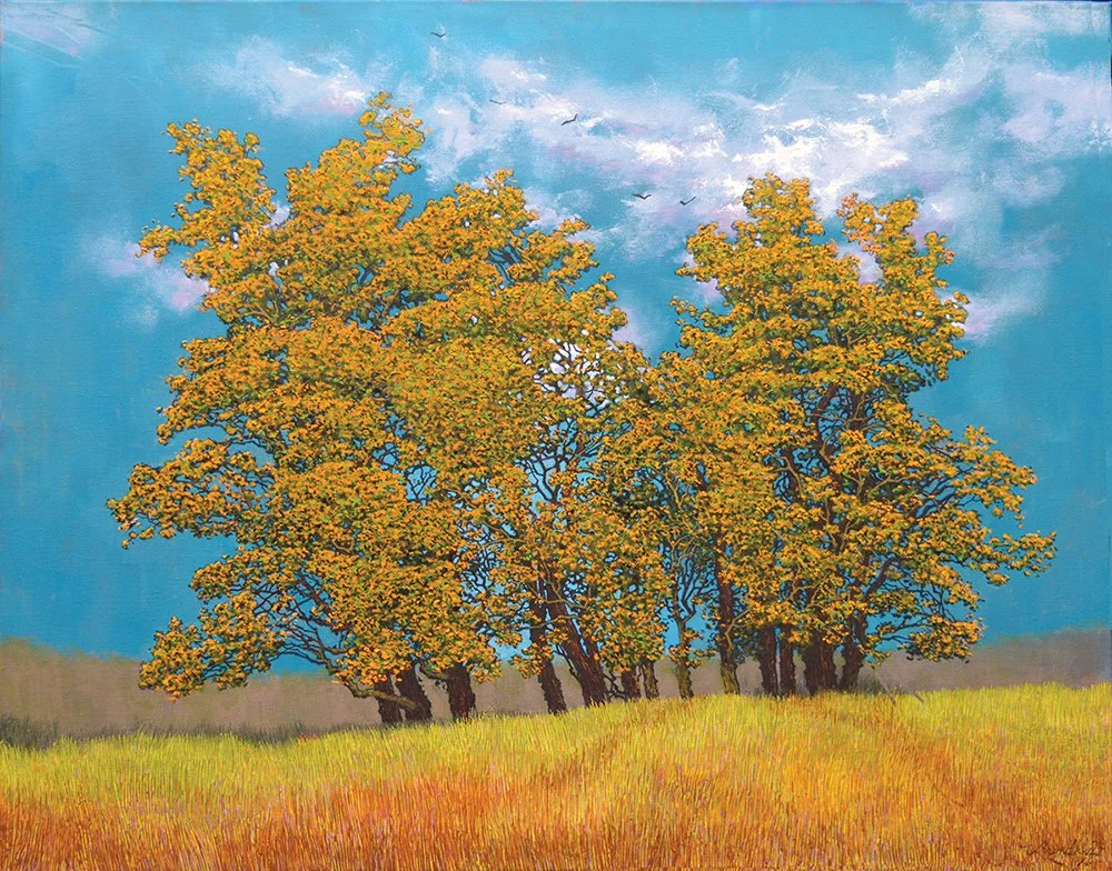   Copse in Open Field at The Hermitage,  2024, oil on canvas, 22x28 inches, nicely framed (framed size approx 28x34). Inventory of the artist. $3,500.  Recently Purchased.  