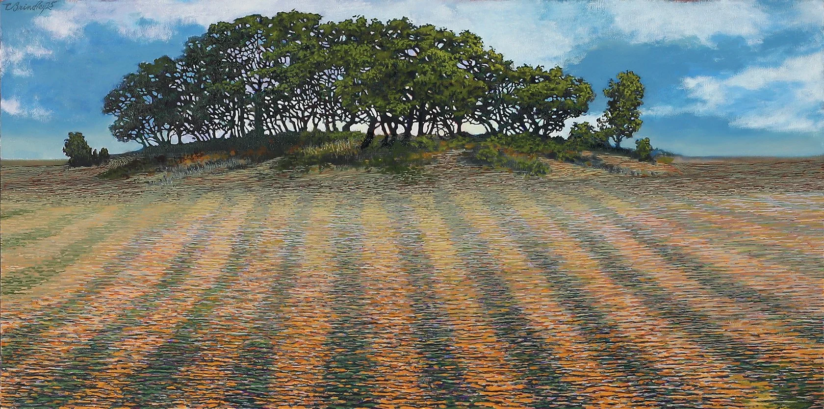   Copse in Open Field,  2026, oil on canvas, 30×15 inches. Inventory of the artist. Nicely framed (framed size approx 35×20). $2,600. 