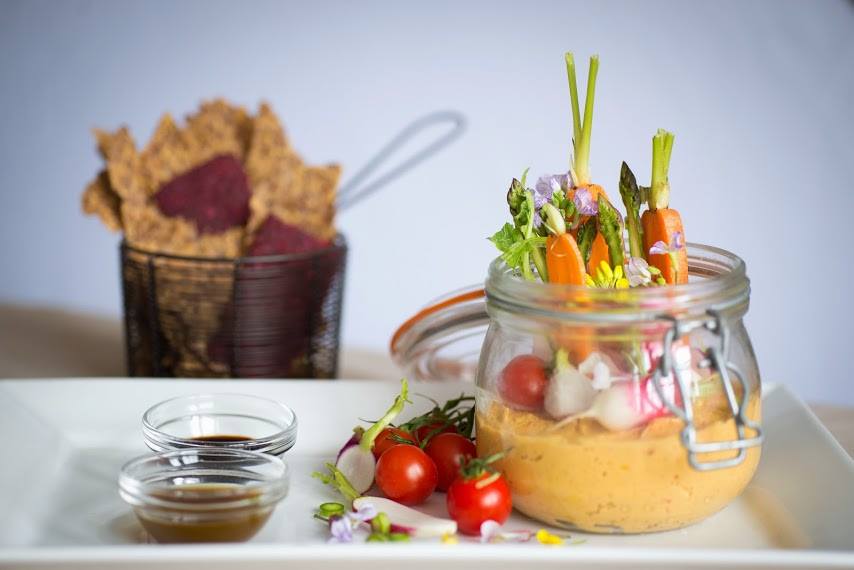 Carrot Pate. English Veggies. Celery and Fennel Gastrique. Balsamic Reduction. One of my final projects in Bath, England. Photo courtesy of Dawn Langley.
