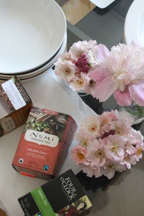 Organic teas. Flowers from my friend Aleni's garden. 