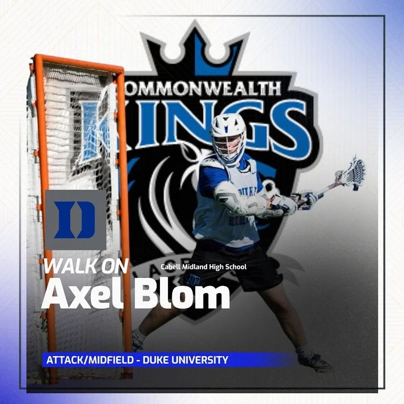 Pumped up to hear 2025 Attackman Axel Blom of Cabell Midland High School(WV) is walking on at Duke University!

Axel always had a knack for putting the ball in the net and now he will be joining the Blue Devils!

Keep up the hard work and keep crushi