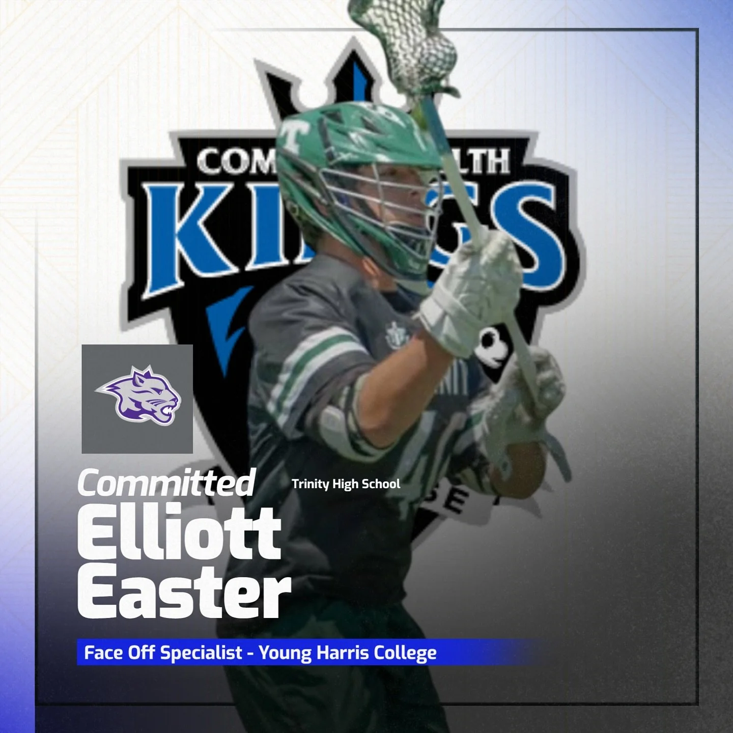 🚨Commitment Alert🚨

2026 Face Off Athlete Elliott Easter of Trinity High School has committed to Young Harris College! The Mountain Lions are a technically sound specialist who possesses quickness and strength at the dot. He pushes himself to be th
