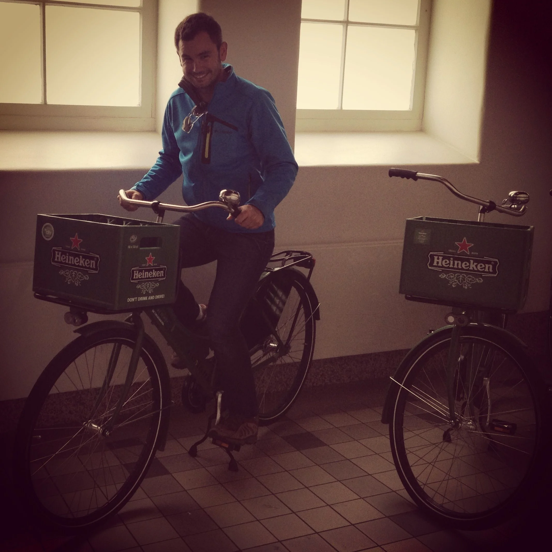 The Heiniken experience, a rare moment on a bicycle! I'm told it's just like Victoria Bitter- a popular export but unpopular local.