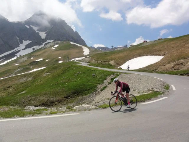 Descending Col du Tourmalet. Yes, these mountains are high enough that the snow hangs around most of the year!