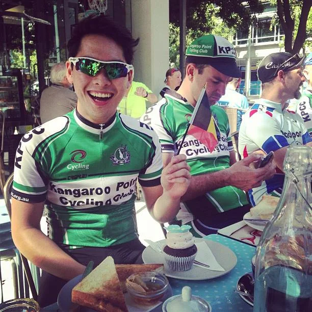Winner of the inaugural Ronde van Brookfield-gem-beek-berg Dom "Maxime Arnoud" Doan enjoying his prize! (in the backgound is Captain Cam... who is once again stumped by technology!)