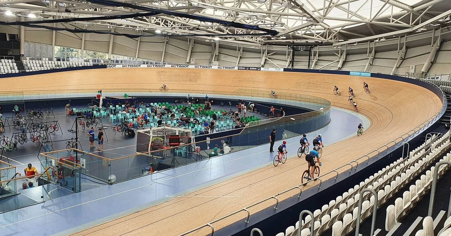 Doors are open and competitors are warming up on the Anna Meares Velodrome. Looking forward to a great day of track racing at the Kangaroo Point Track Carnival. Spectators welcome! Entry $5 adults, $2 children &amp; pensioners,  family $10 #greenwhiteblack #clublife #kangaroopointcc #annamearesvelodrome #championsystem #track #trackcycling
