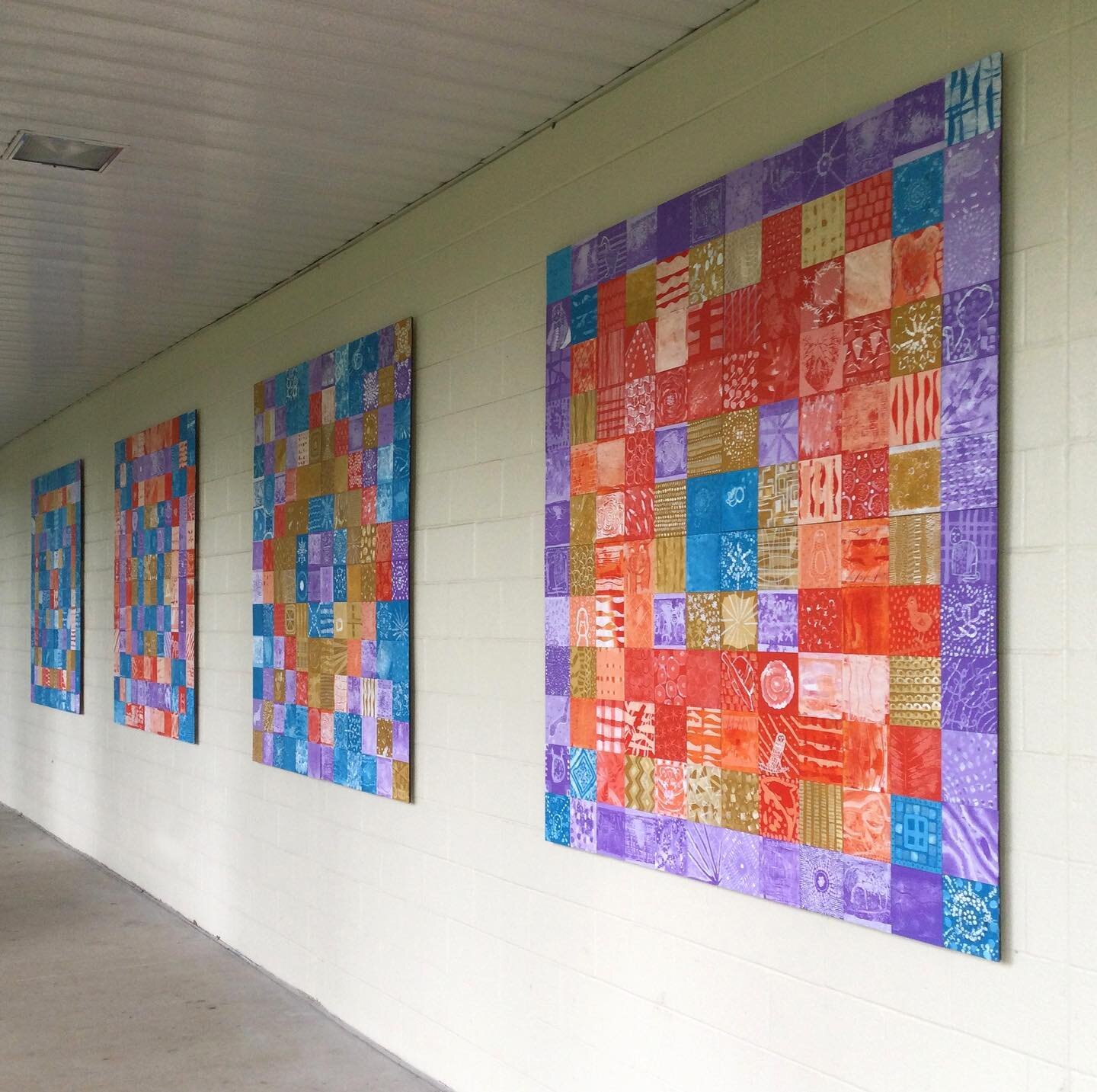 The murals are up! The artwork was created by 200+ students at St. James Academy in Monkton, MD, and assembled in our studio. I've been painting alongside them (virtually) all year as a part of their artist-in-residence program. So nice to see it com