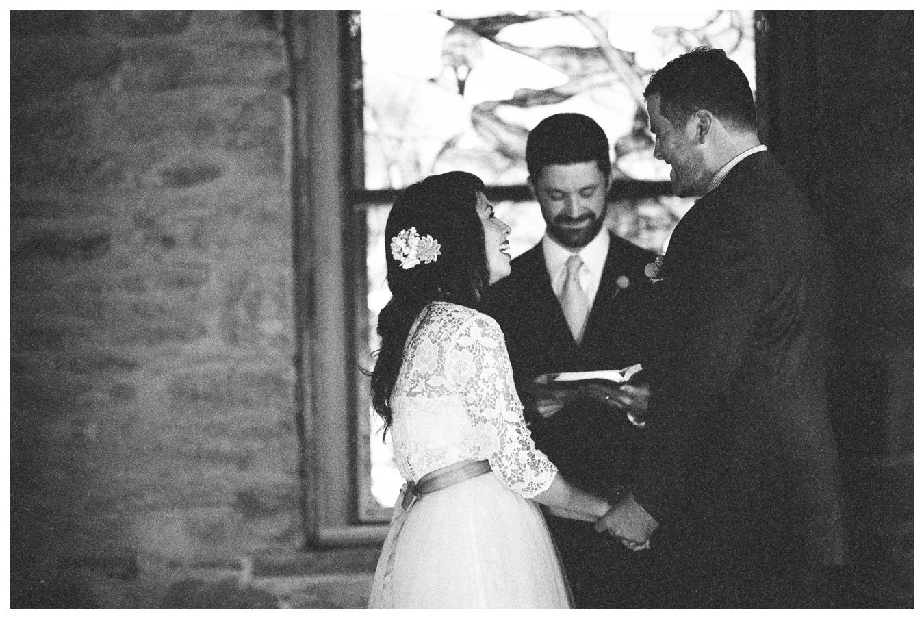 Fine Art Film wedding photographer Columbus Ohio Lily Glass Photography. Madewell Wedding dress, Otis James Bow-tie, first look. Picnic Wedding