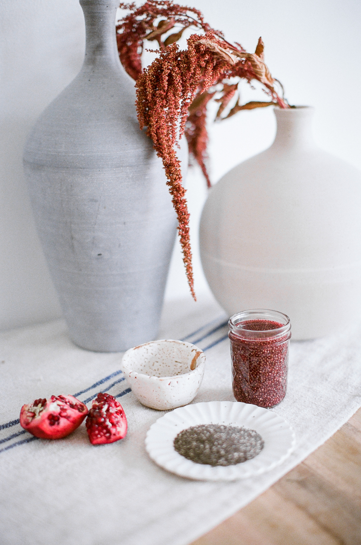 pomegranate green tea chia drink for ginger & birch