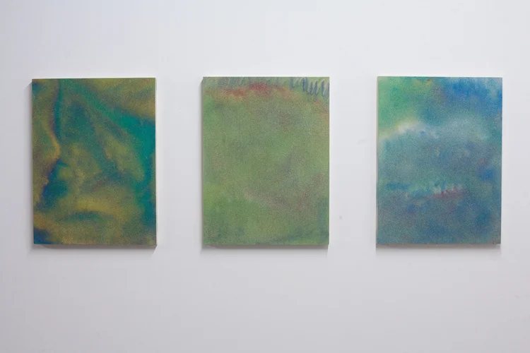Peter Sutherland Untitled / Untitled / High Pour 2011 colored sand and glue on wood 18 x 20 inches in three parts