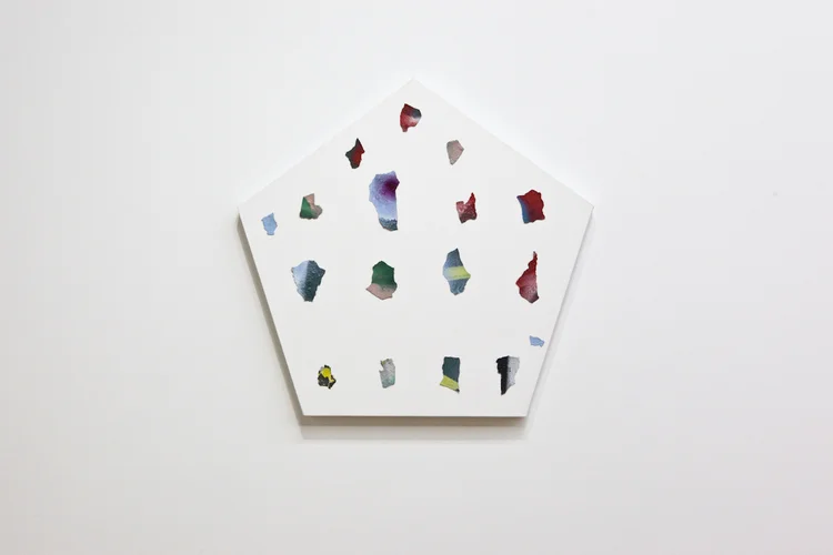 Prehistoric Confetti Again 2011 Found paint chips, enamel, and glue on wood 28 x 29 inches