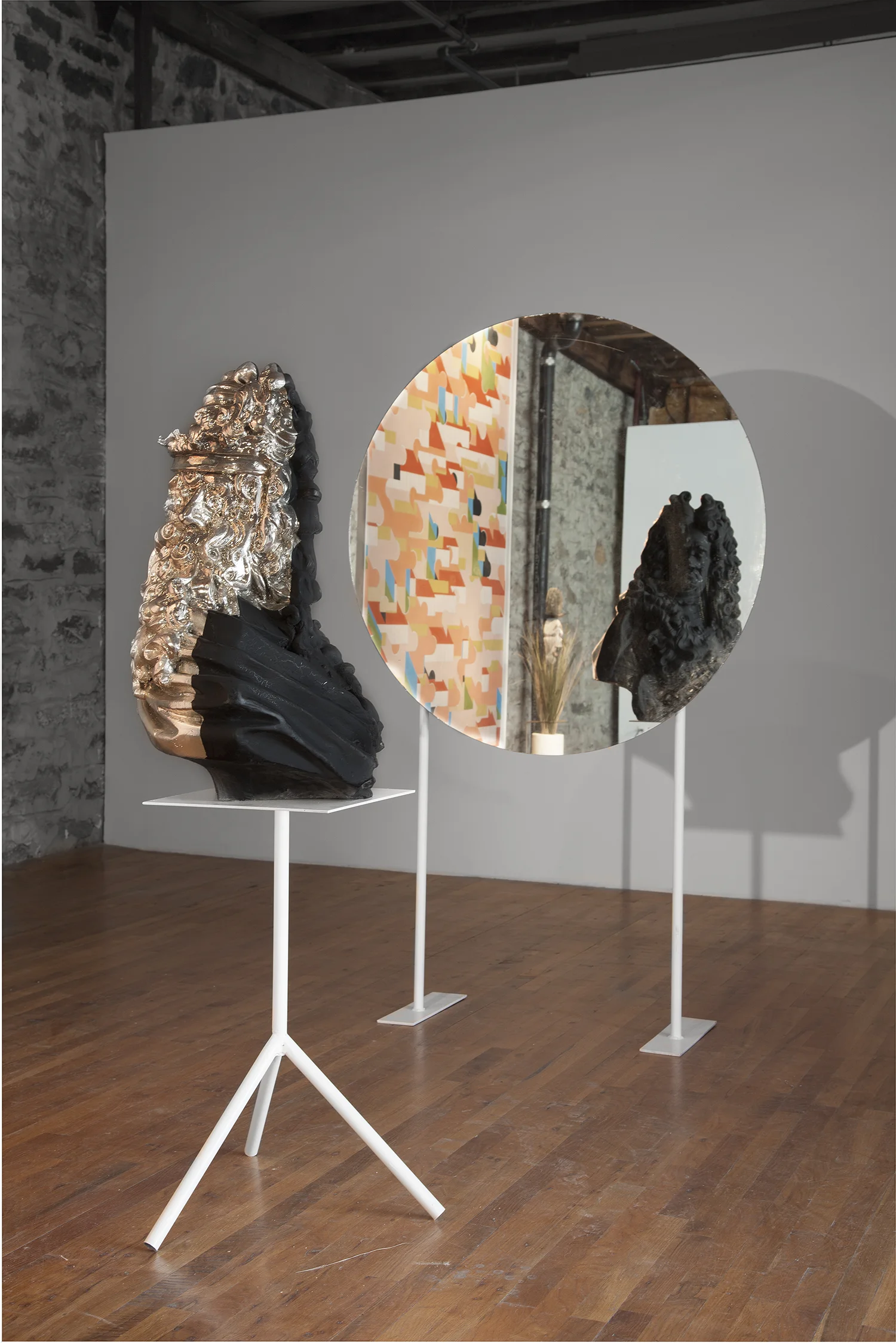 Clash of the Titans (January) 2013 Spray chrome, black soft touch steel, mirror, spotlight Dimensions variable 