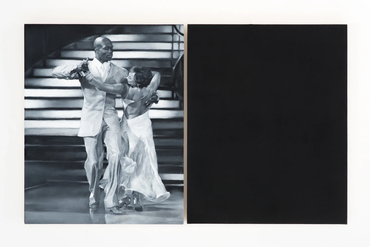 Alex Perweiler Contemporary Display of Athleticism (Ochocinco) 2013 Oil on canvas in two parts 33 x 20 inches 