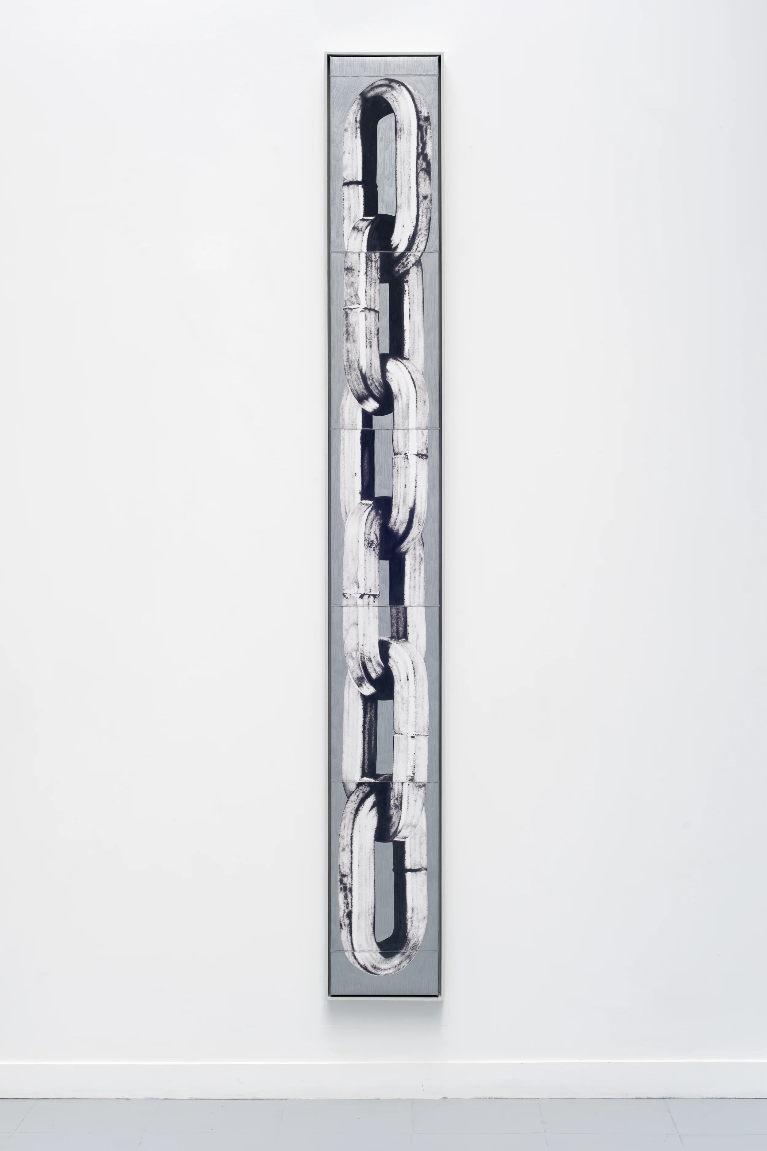 Jack Greer 6 Links 2013 Color pencil, thread and paper on wooden support in artist frame 87 x 18 inches 