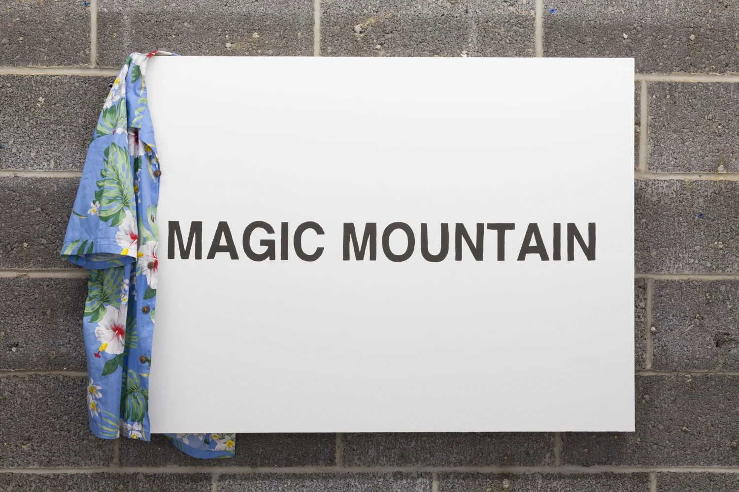 Alex Ito&nbsp; Magic Mountain&nbsp; 2013 Hawaiian shirt, house paint and graphite on wood panel&nbsp; 30 x 40 inches&nbsp;