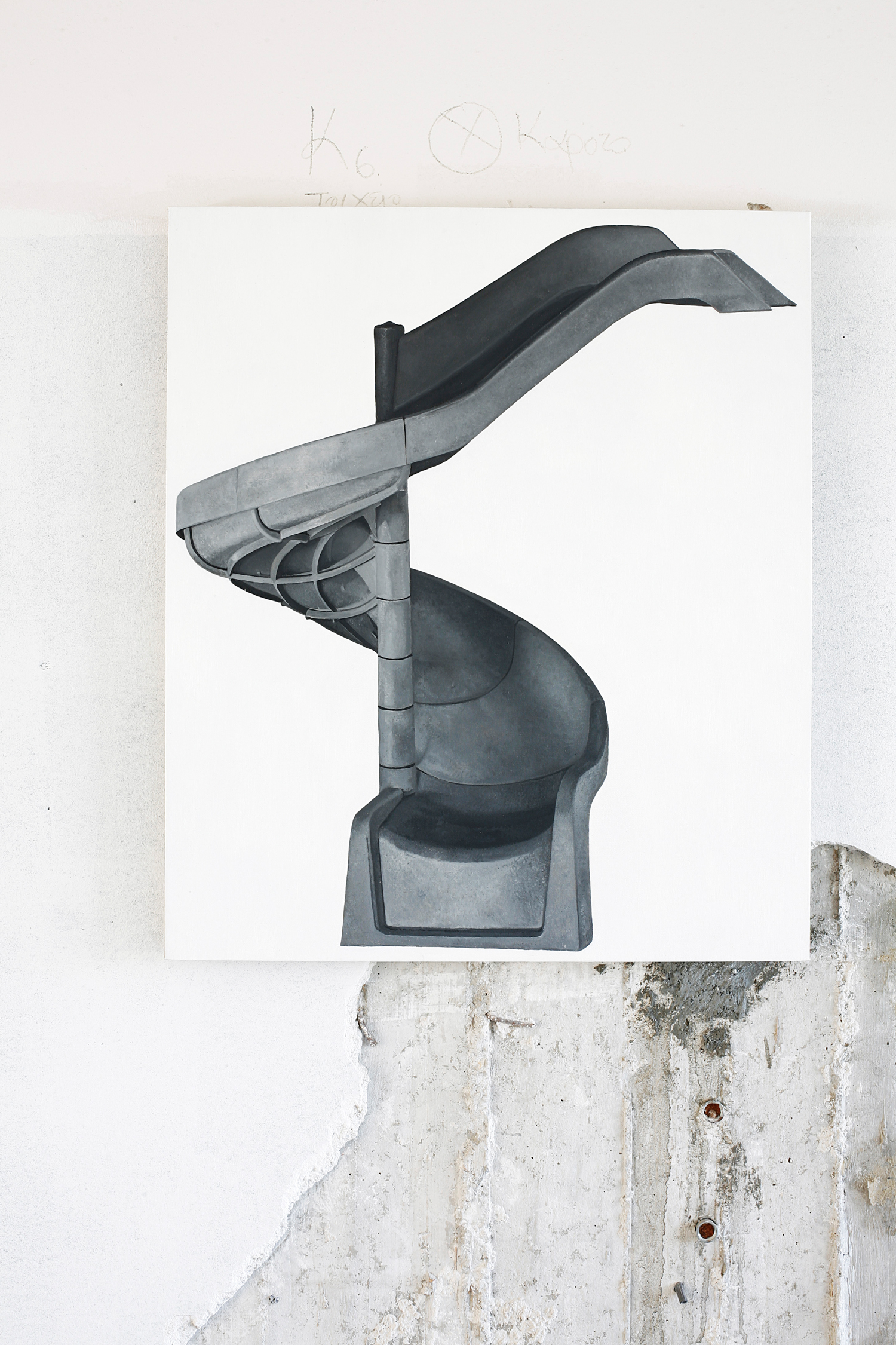 Louis Eisner Black & White Helter Skelter 2013 Oil on linen 28 x 24 inches 