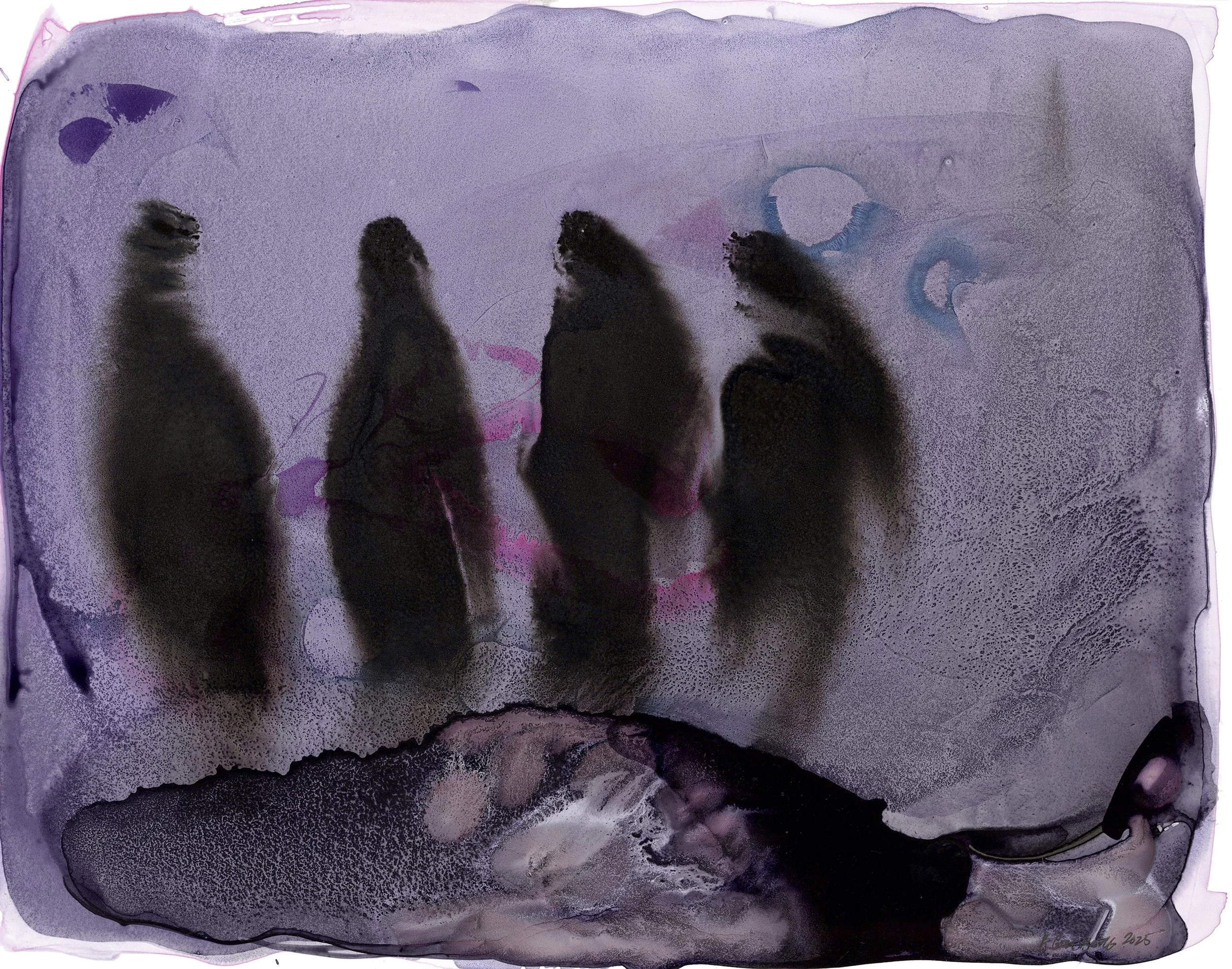 Returned (חוזרות), 2024 Ink and watercolor on paper 40 * 50 (framed)