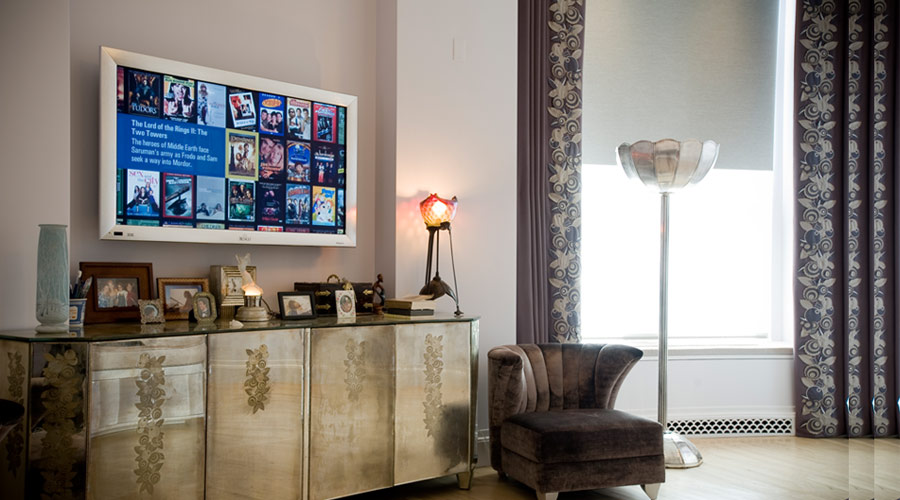 Flat screen TV with Kaleidescape Media Server