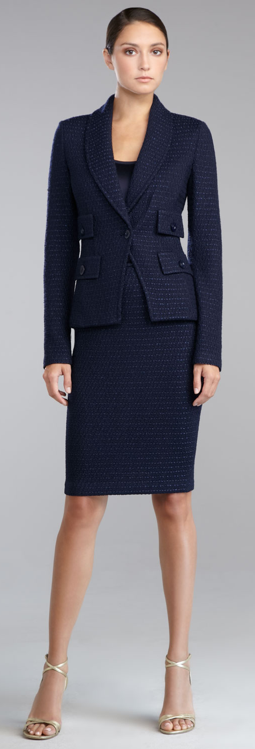 St. John Eastside Knit Fitted Blazer, Liquid Satin Shell & Eastside Knit Pencil Skirt