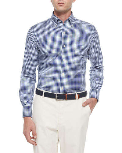 If you're just looking to fit in, a blue and white are as simple as it gets. You can't go wrong with this in a casual environment. Swap the chinos for grey dress pants to get a more biz appropriate look.