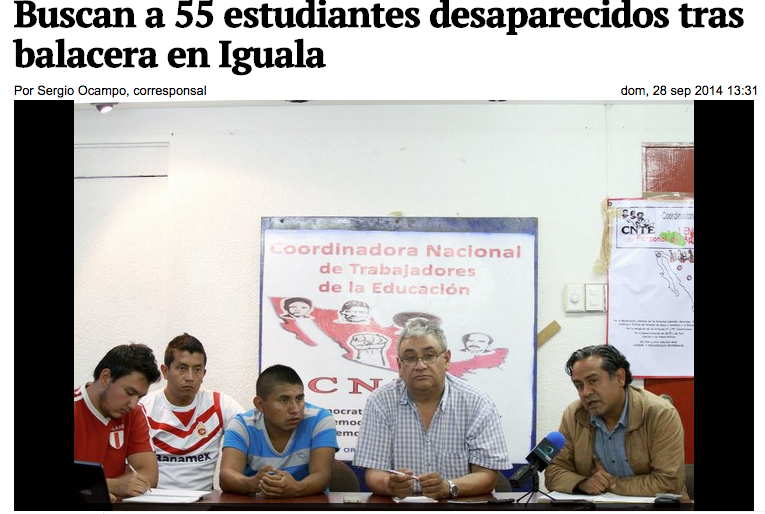 Press conference in Iguala after parents arrive to search for missing students. 